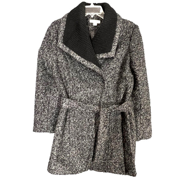 Coldwater Creek Coat Womens Medium Gray Wool Blend Belted Jacket Knit Collar - Picture 1 of 10